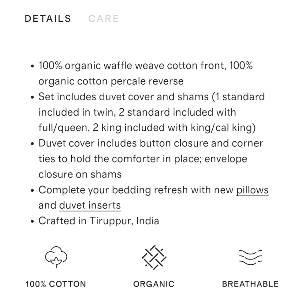 NWT! Quince 100% Organic Cotton Waffle Sand Duvet & 2 Shams! King/ Cal King(129)